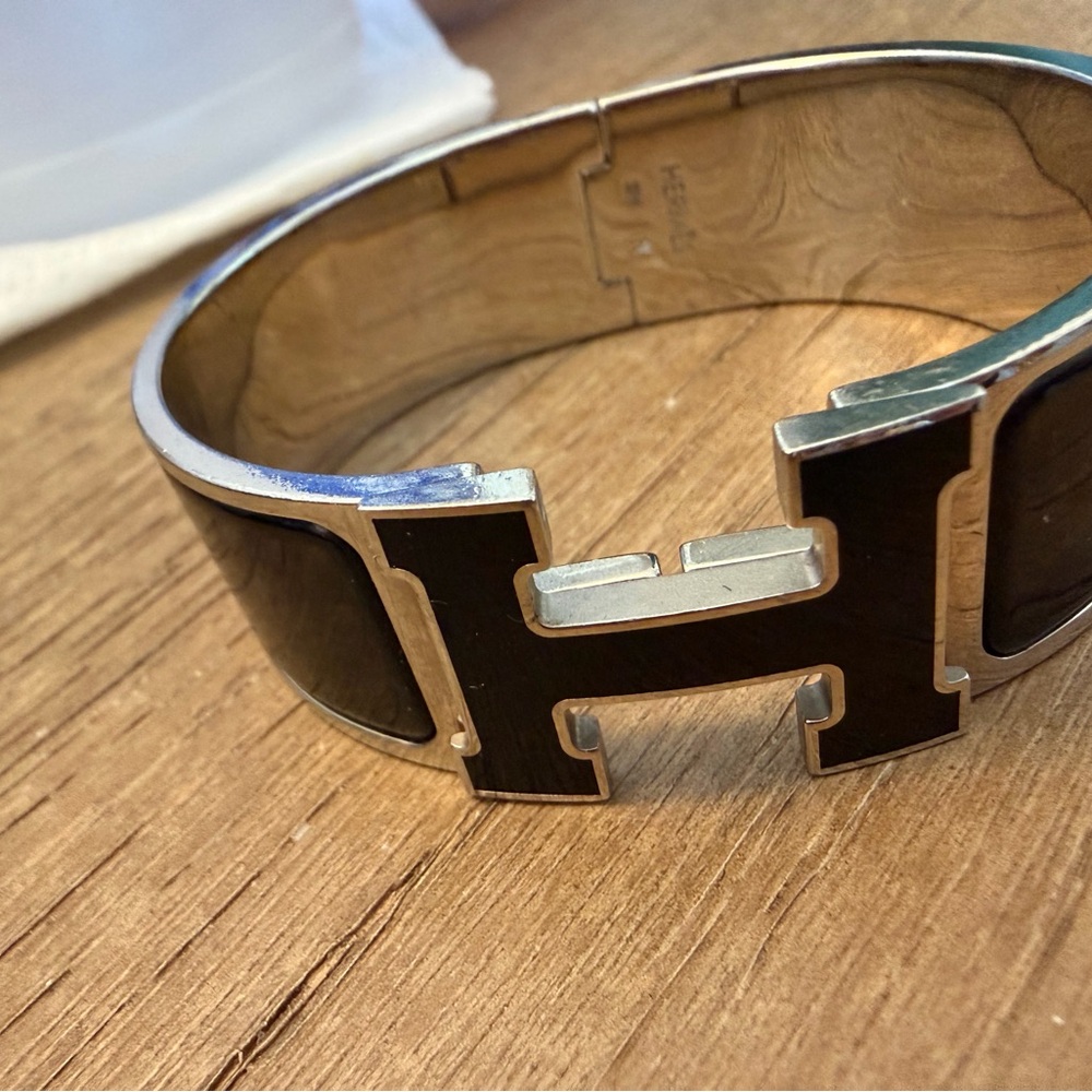 Hermes Black and Silver H Bracelet